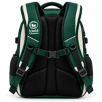 Umid Classes premium green and cream college backpack with elegant branding and modern design.