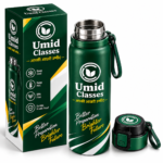 Umid Classes Premium Green Edition water bottle with green and white design and gold detailing.